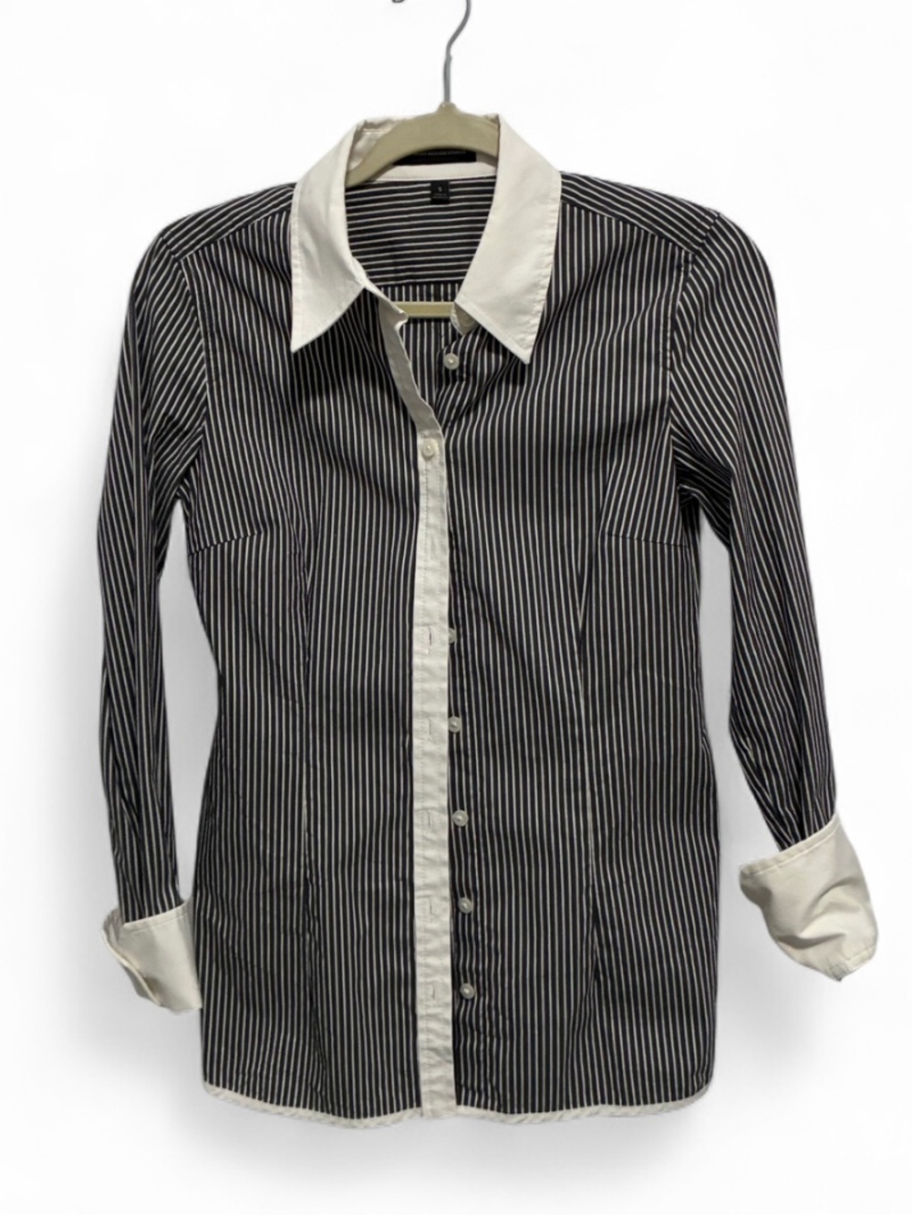 Y2K Express Design Studio Dark Gray & White Striped Shirt with Contrast Collar